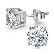 Paris Jewelry 10k White Gold 2 Ct Round Created White Sapphire Stud Earrings Plated