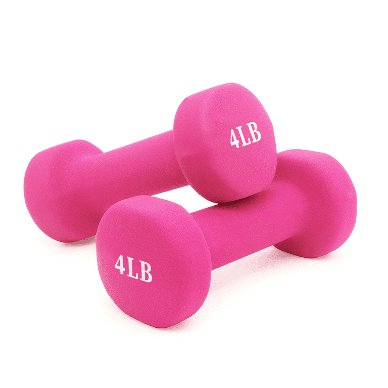 Matte 4 Pound Pink Dumbbells Fitness Neoprene Coated Hand Weights （Set of  2） 