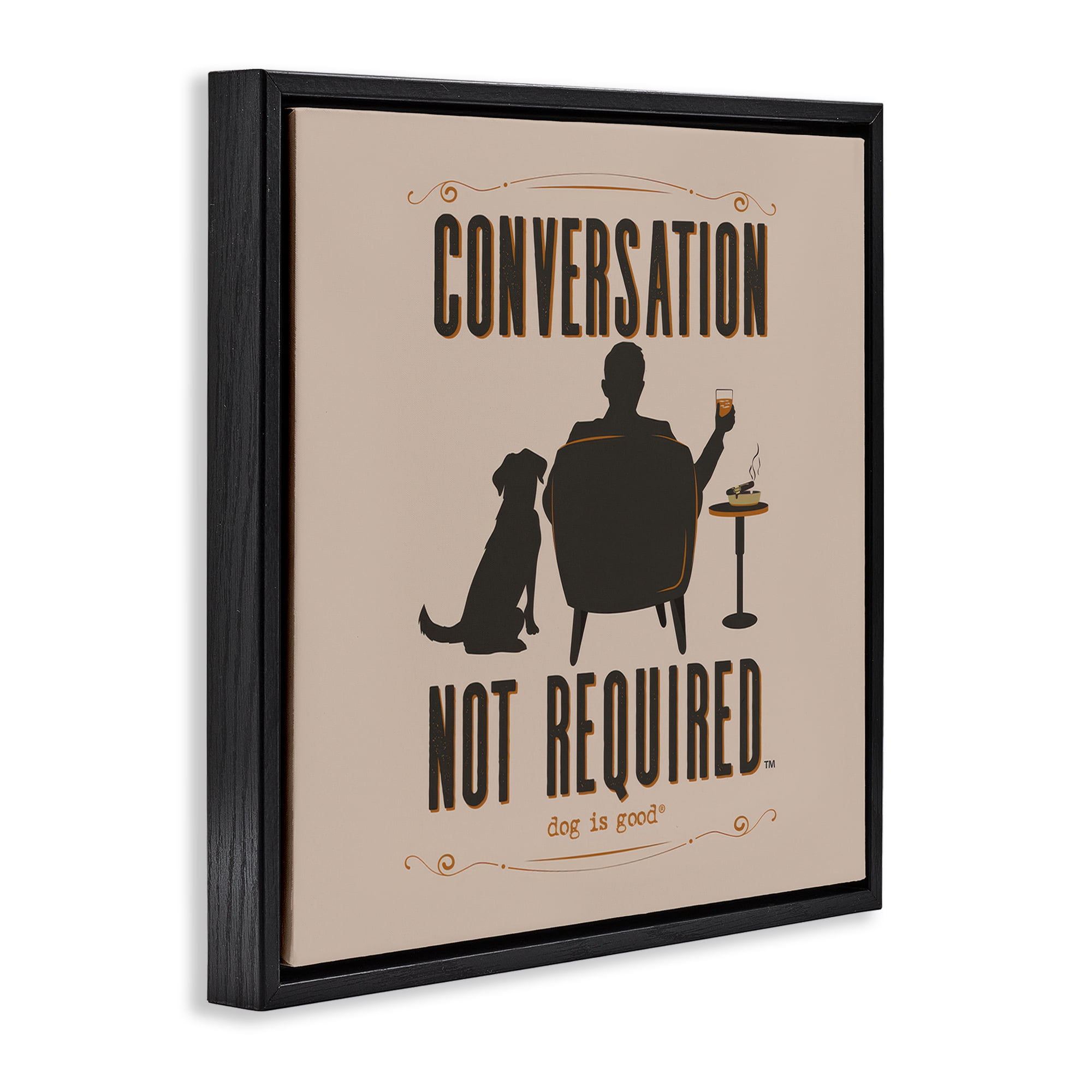 Stupell Industries No Conversation Dog Humor Animals Painting Black Floater Framed Canvas Art Print Wall Art, 25 x 25