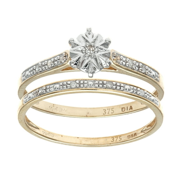 9ct Gold Jewelco London Diamond 2-piece Illusion Solitaire Eternity Bridal Ring