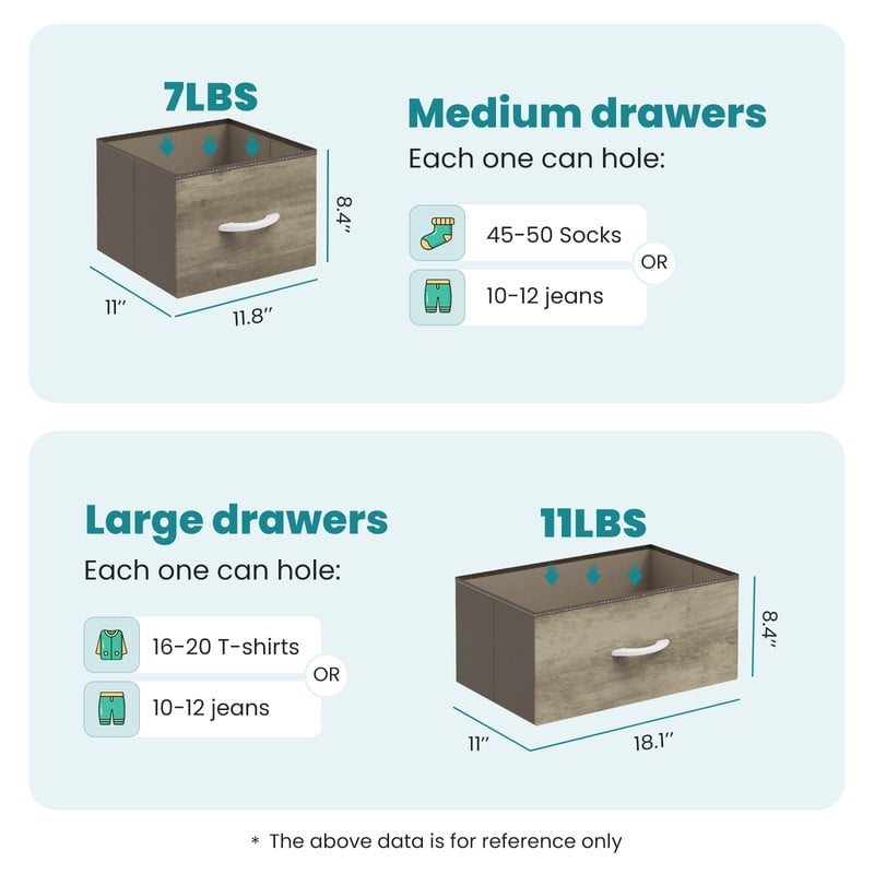 Gianna Chest of Drawers with 7 Fabric Drawers, Drawer Cabinet, Organization Furniture for Kitchen, Office, Hallway, Oak