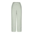 thumbnail image 6 of Brondbend Women's Straight Leg Pants Casual Long Pants for Women Stripe Elastic Mid Waisted Flat Front Side Button Trousers with Pockets Fashion Loose Fit Summer Fall Lightweight,Army Green, 6 of 7