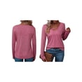 thumbnail image 3 of Camiseta de Larga con Cuello en V para Mujer, Estilo Casual, Cómoda, Elástica, de Color Liso. Rosa XL, 3 of 6