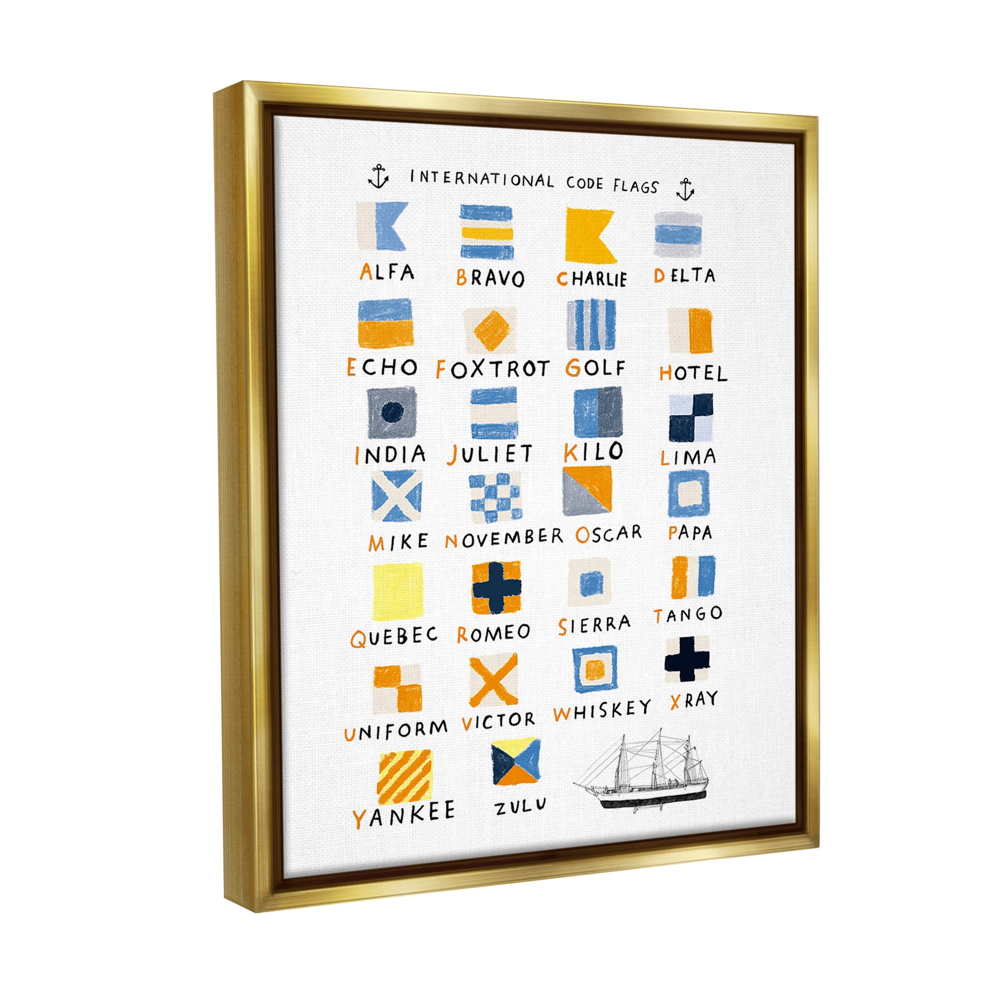 Stupell Industries Nautical Boat Flags Typography Painting Gold Floater Framed Canvas Art Print Wall Art, 17 x 21