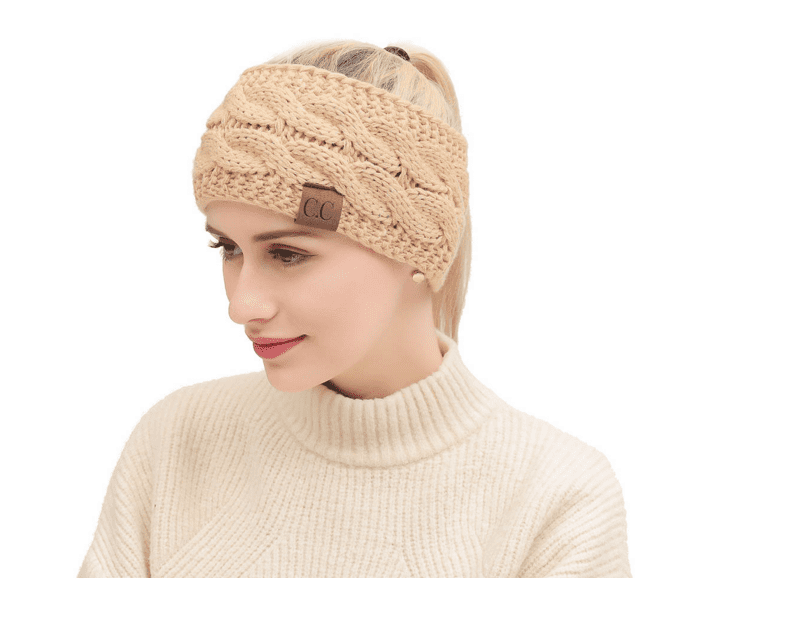 Women Knitted Ear Warmer Full Head Cover Cap Winter Warm Muslim Turban Head Wrap