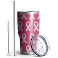 thumbnail image 2 of 30oz Pink Breast Cancer Tumblers Stainless Steel Tumbler with Lid and Straw,Vacuum Insulated Double Wall Travel Tumbler Cups Mug with Cleaning Brush for Coffee,Tea, 2 of 7