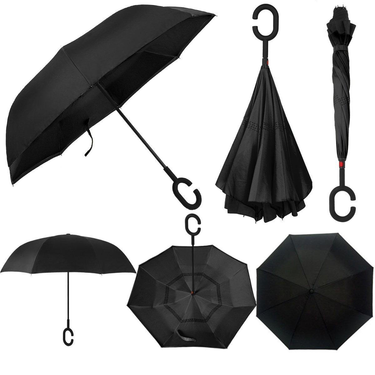 Windproof Double Layer Folding Inverted Umbrella, Self Stand Upside