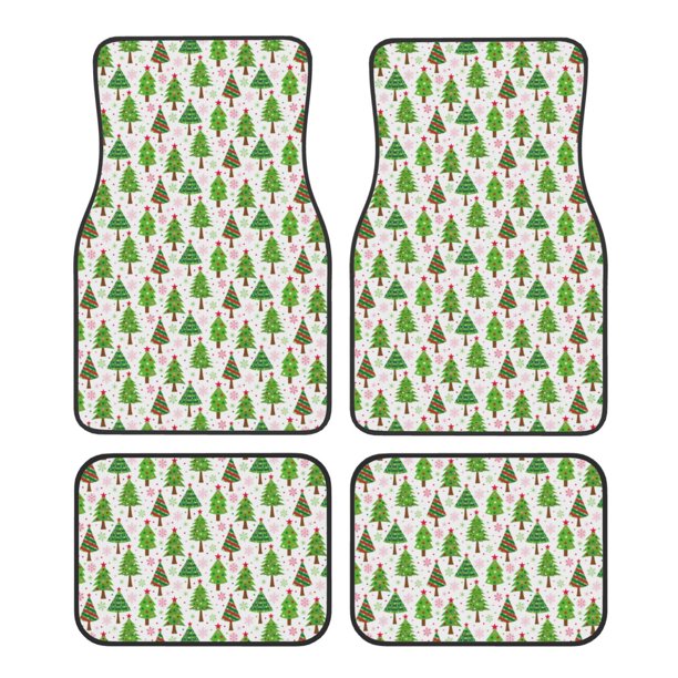 Balery Christmas Trees Juego de 4 Alfombrillas para Auto, Revestimientos de Caucho Resistente, Diseño Antideslizante