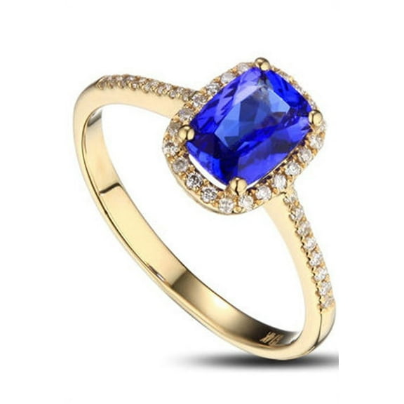 1.50 Carat Oval Cut Blue Sapphire And Diamond Moissanite Halo Engagement Ring In Yellow Gold