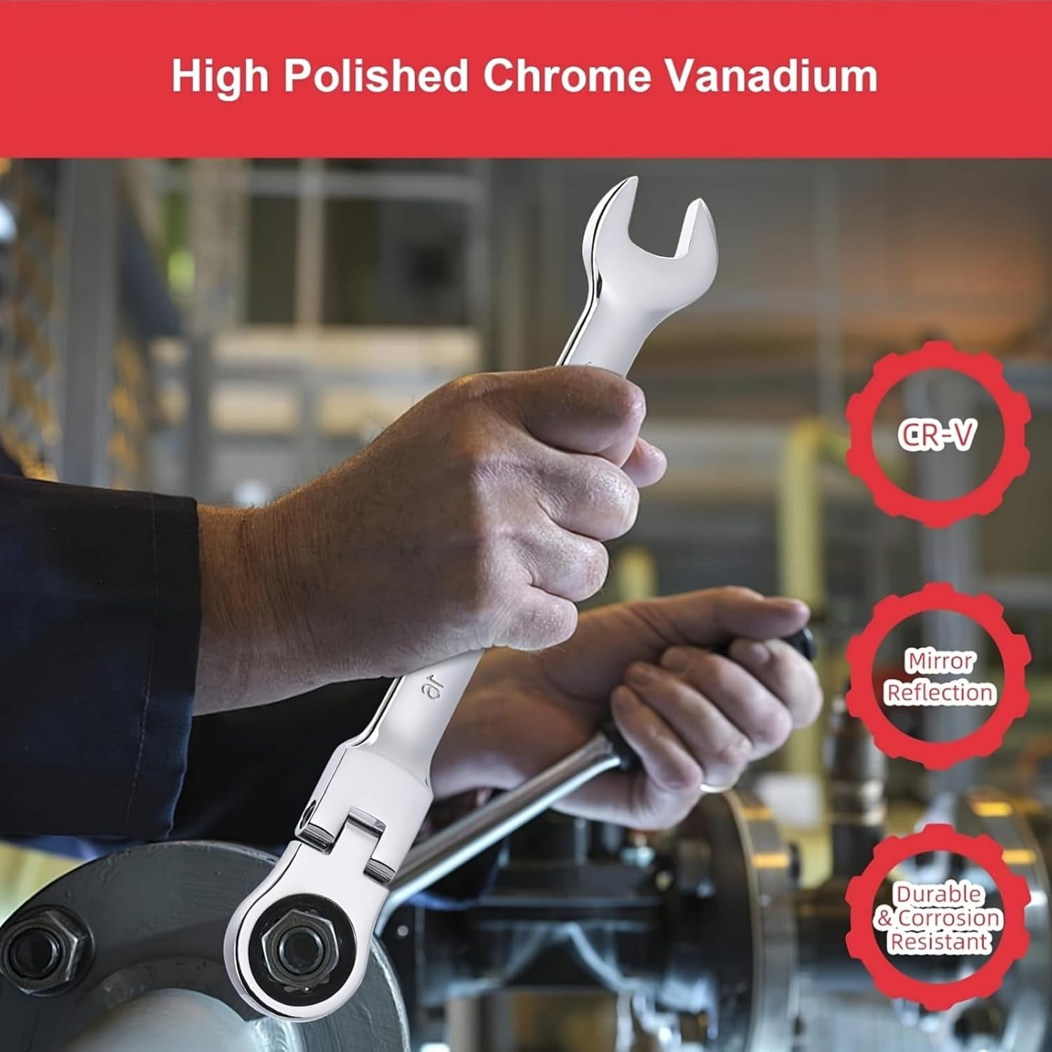 Yonopro 16Pcs Ratcheting Wrench Set, Combination Ratchet Wrench Set 6-22MM with Chrome Vanadium Steel Flex-Head & Carrying Bag