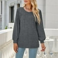 thumbnail image 5 of Annhoo Going out Tops for Women Fall Casual Pleated Crewneck Long Sleeve T-Shirts Ladies Basic Solid Color Blouses, 5 of 7