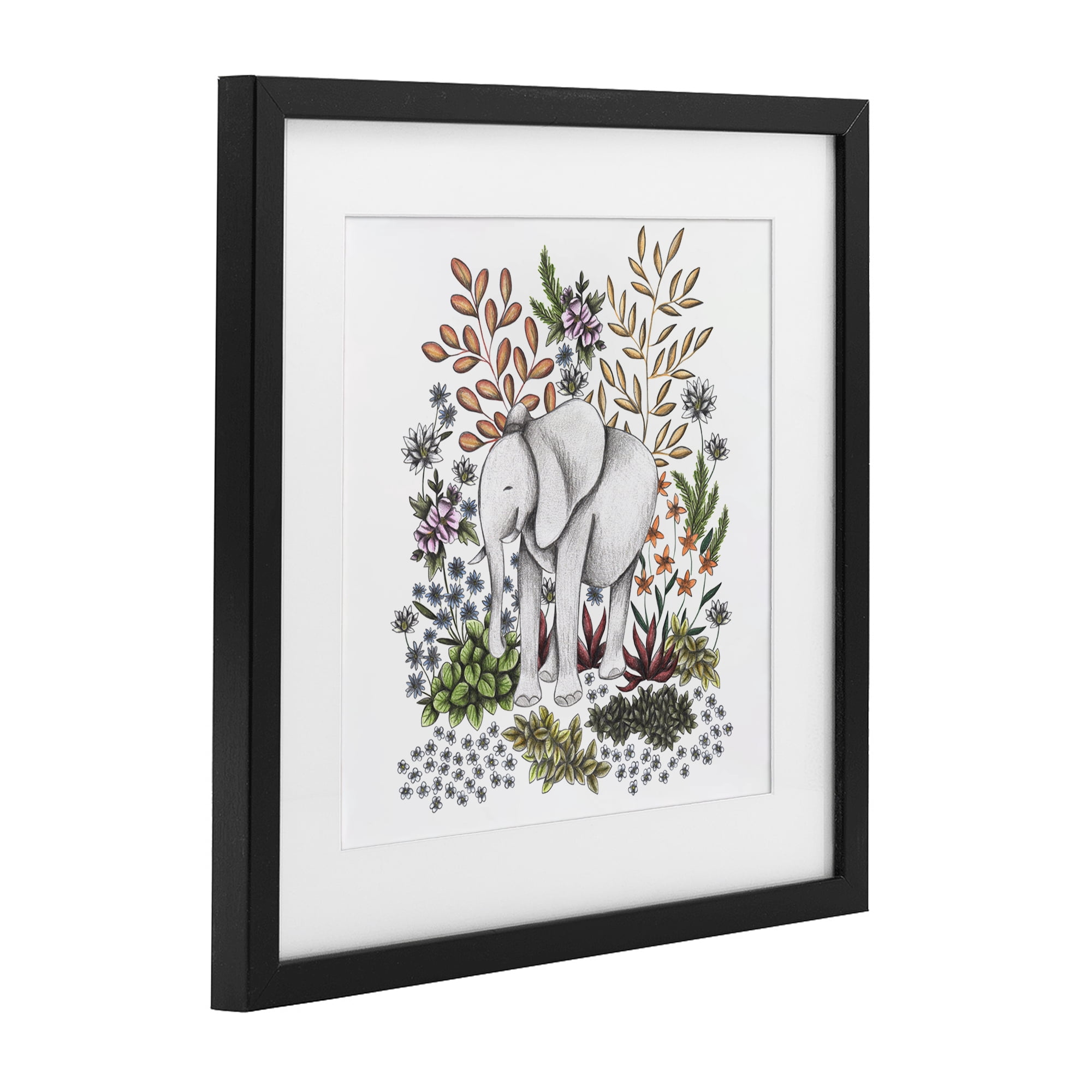Jungle Wildlife Elephant Black Framed Print Under Glass, design by Cecilia Battaini