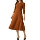 thumbnail image 4 of Vestido de trabajo para mujeres INSPIRE CHIC, corte A, mangas 3/4, vestido midi elegante, color caramelo, talla L, 4 of 6