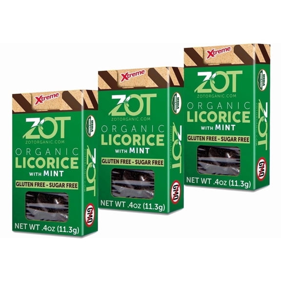 ZOT 100% pure Organic Licorice extract, with Mint flavor, 0.4 oz flip-top box, Set of 3