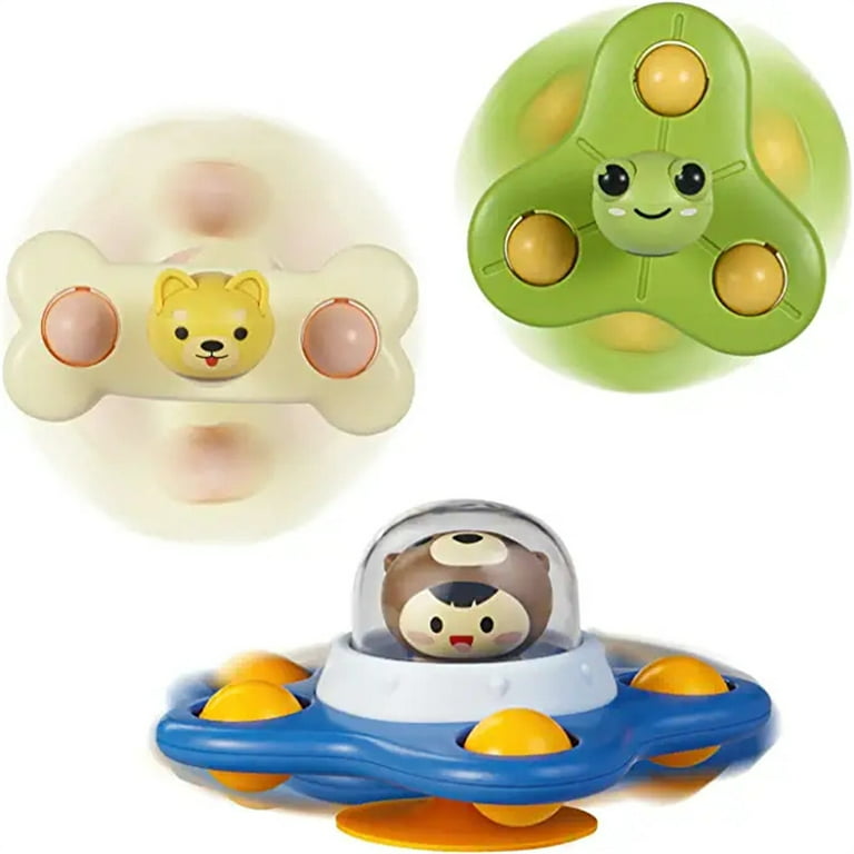 Pack de 3 Bébé Bain Spinner Jouet avec ventouse rotative Spinning Top Toy  Animal Spin Sucker Baby Bath Toys Dining Chairs Toys Windmill