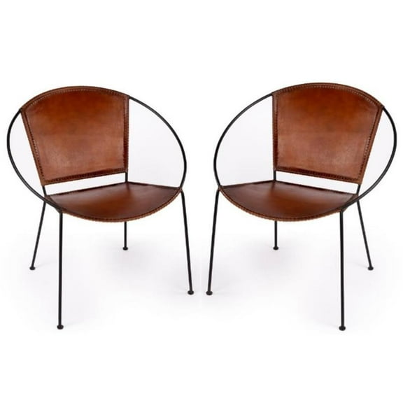 Home Square Modern Leather Accent Chair in Brown Finish - Set of 2