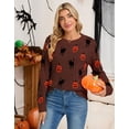 thumbnail image 2 of Cogild Sweaters for Women Halloween Sweater Black Cat Pumpkin Crew Neck Knit Pullover Long Sleeve Casual Fall Top, Brown, 2 of 10