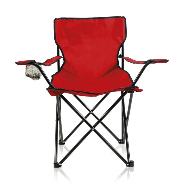 Silla Plegable de Camping Reforzada Con Portavasos y Bolsa de Transporte Color Rojo