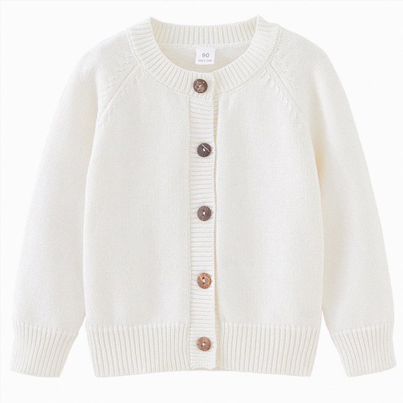 4-5 Years Child Autumn And Winter Boys And Girls Solid Color Knitted Sweater Button Cardigan Sweater Sports Jacket White Sweatshirt