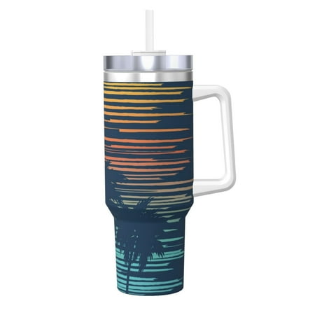

Cauagu Palm Trees Print Stainless Steel Vacuum Insulated Tumbler 40oz Water Bottle with Handle & Flip Straw Reusable Travel Coffee Mug for Women & Men