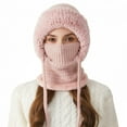 thumbnail image 3 of Women's Upgraded 3-in-1 Knitting Hat Scarf Mask - Fleece Lined Winter Knit Balaclava, Windproof Warm Thickened One-Piece Hat, Cold Weather Accessory for Outdoor Daily Wear, 9*13.8in, Pink, 3 of 7