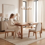 Guyou Modern Dining Chairs Set of 2, Linen Upholstered Dining Room Chairs, Mid Century Wooden Kitchen Side Chairs for Dining Room, Kitchen, and Living Room, Beige