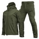 thumbnail image 1 of Pantalones largos para hombre, elegantes pantalones de trabajo de color sólido con múltiples bolsillos y manga larga, conjunto de pantalones para hombre, 1 of 2