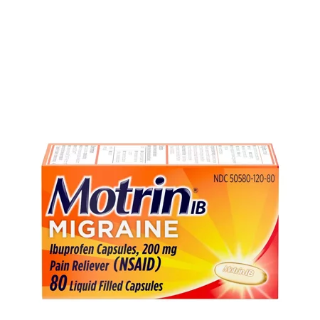Motrin IB Migraine Ibuprofen 200 Mg Pain Reliever Capsules, 80 Ea..