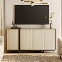 WAMPAT Modern TV Stand for TVs Up to 75", Wooden Entertainment Center TV Console with 4 Door Closed Storage and T-Shaped Wood Legs, Media Console Cabinet for Living Room, Bedroom, Light Oak