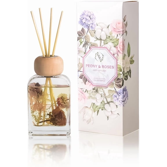Reed Diffuser Set, 3.4 fl oz - Elegant Home Fragrance with 5 Sticks - Long-Lasting Scented Oil Diffuser for Bedroom, Bathroom Shelf Decor & Living Room (Peony & Roses)