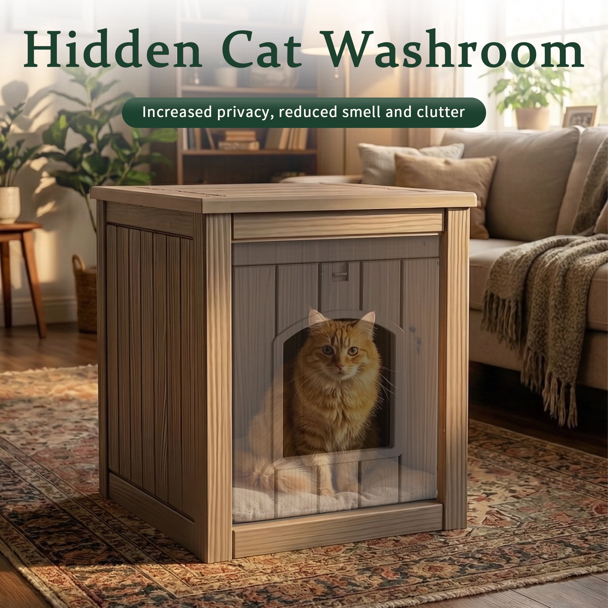 fazzn Multifunctional Cat House with Door, Indoor Outdoor Decorative Cat Shelter, Dual Use Pet House for Cat & Small Dog, Easy to Clean & Assembly.Brown/Black,Father's Day Gift