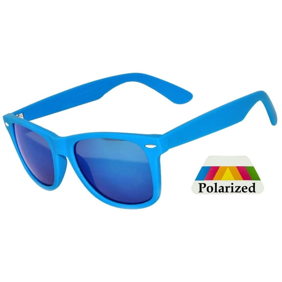 Kids Retro Sunglasses - Matte-Blue Frame / Mirror Polarized Lens