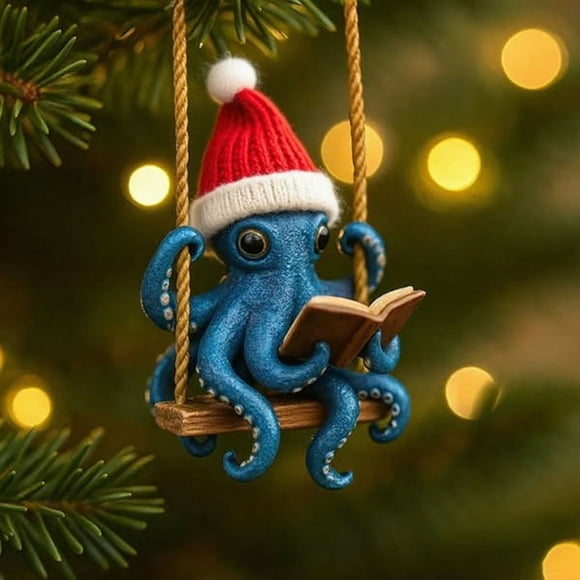 Uklsqma Christmas Octopuses Pendant 2D Flat Keychain Backpack Charm | Holiday Gift Accessory for Kids Teens Adults | Lightweight Durable Festive Ornament for Backpacks Keys Gifts