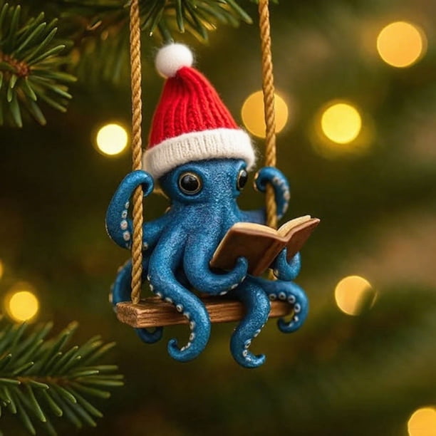 Uuiauoio Christmas Octopus 2D Flat Pendant for Backpack and Keychain, Festive Holiday Gift with Design, Durable Ornament for Bag Charm and Seasonal Accessory