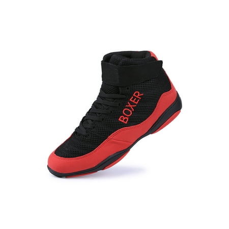 

Daeful Kids Lightweight Round Toe Boots Gym Anti Slip Girls Sports Comfort Ankle Strap High Top Fighting Sneakers Boxing Shoes Wrestling Shoe Red 10.5