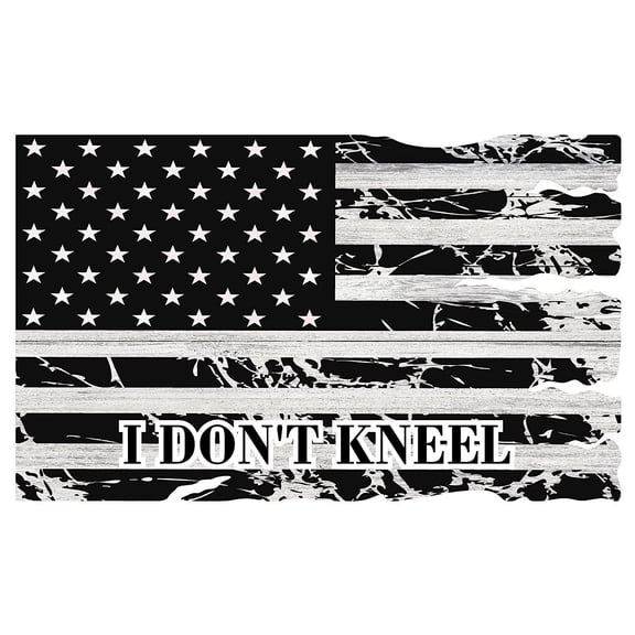 "I Don't Kneel" Patriotic American Flag Metal Sign - Black & White : 24" x 15"