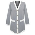 thumbnail image 2 of Color Block Cardigan Sweater Button Front Contrast Trim Casual Spring Fall Gray L, 2 of 6