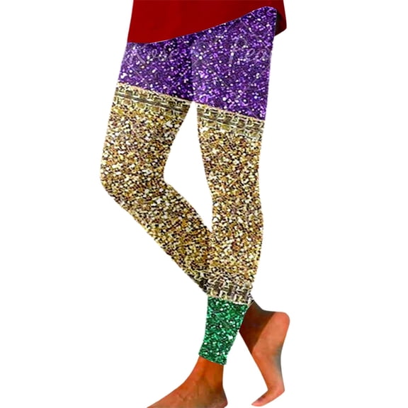 IWRICH Women's Rave Sequin Printed Leggings Basic Workout Yoga Pants Buttery Smooth Tights 12-Purple XL