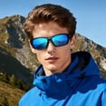 thumbnail image 3 of KANASTAL Blue Sports Sunglasses Mens Polarized Wrap Around Mirrored Sun Glasses Womens Rectangular Running Cycling Driving Golf UV400 Protection - Black Frame Mirrores Blue Lens, 3 of 8