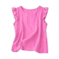 thumbnail image 5 of EnJoCho Girls Ruffl𝖾 Sleeveless Tank Tops Summer Cotton Linen T-Shirts Casual Crewneck Tees Tops Basic Blouse Kdis Girl Cute Shirts Little Girl Oversized T-Shirt, 5 of 5