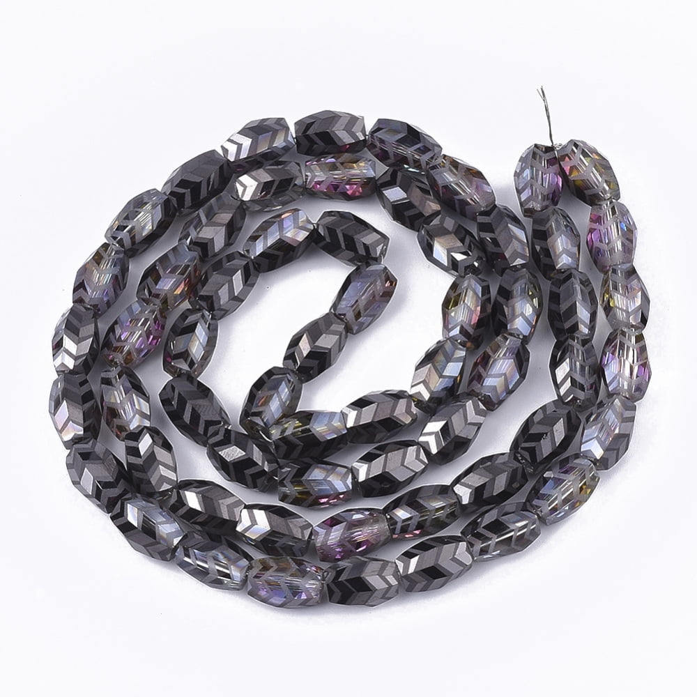 Electroplate Glass Beads Strands Half Plated Frosted Faceted Barrel Black 11x7.5x7.5mm Hole: 1.2mm about 60pcs/strand 25.9 inch