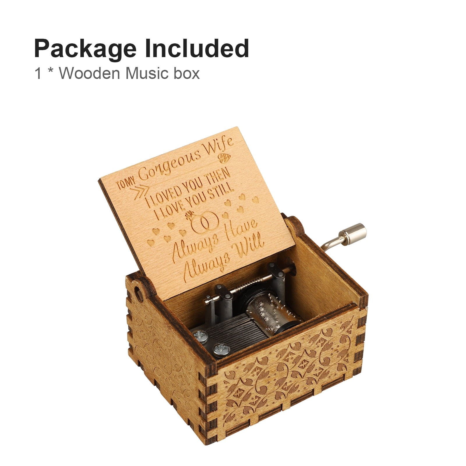 SQUARE CARVING WOOD HAND CRANK MUSIC BOX ITS A SMALL WORLD