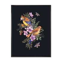 Designart 'Little Bird Sitting On Colourful Bouquet Of Wildflowers II' Traditional Framed Canvas Wall Art Print