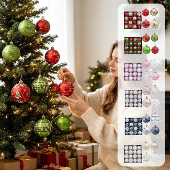 16-Piece Christmas Ball Ornaments Set, Christmas Tree Ornaments, Electroplated Plastic Baubles with Hanging Loops for Tree Wreath Home Holiday Decor(White Yellow)