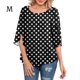 thumbnail image 1 of Qarigey Camisa de mujer Estampado de media manga Top Camisa de mujer Estampado de medio cuello Blusa informal Prendas para la parte del cuerpo puntos blancos negros M, 1 of 4