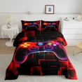 thumbnail image 2 of YST Kids Gamer Comforter Set Twin, Gaming Bedding, Video Games Controller Gamepad Bedding Comforter Sets Neon Glowing Square Geometric Grid Red Bedroom Decor Duvet Insert, 2 of 7