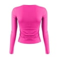 thumbnail image 4 of Crop Tops For Women Cute V Neck Thermal Outfit Teen Girls Basic Tee Juniors Fashion Athletic Long Sleeve Tops Trendy Slim Fitted Y2k Layering Tight Shirt Hot Pink XS, 4 of 4