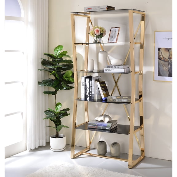Morfell 4-Shelf Metal Bookcase, Gold