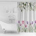 thumbnail image 2 of Shower Curtain Bathroom Set Country Flower Tulip Watercolor Waterproof Fabric Shower Curtains with Grommets&Hooks Green Leaves on White Privacy Bath Curtain for Bathtub 36x72in, 2 of 7