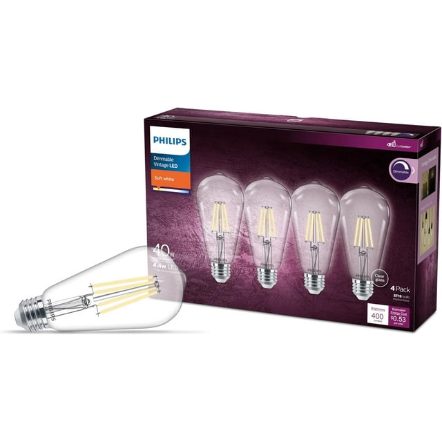 Bombillas LED Philips 40W ST19 Vintage Edison 2700K, paquete de 4